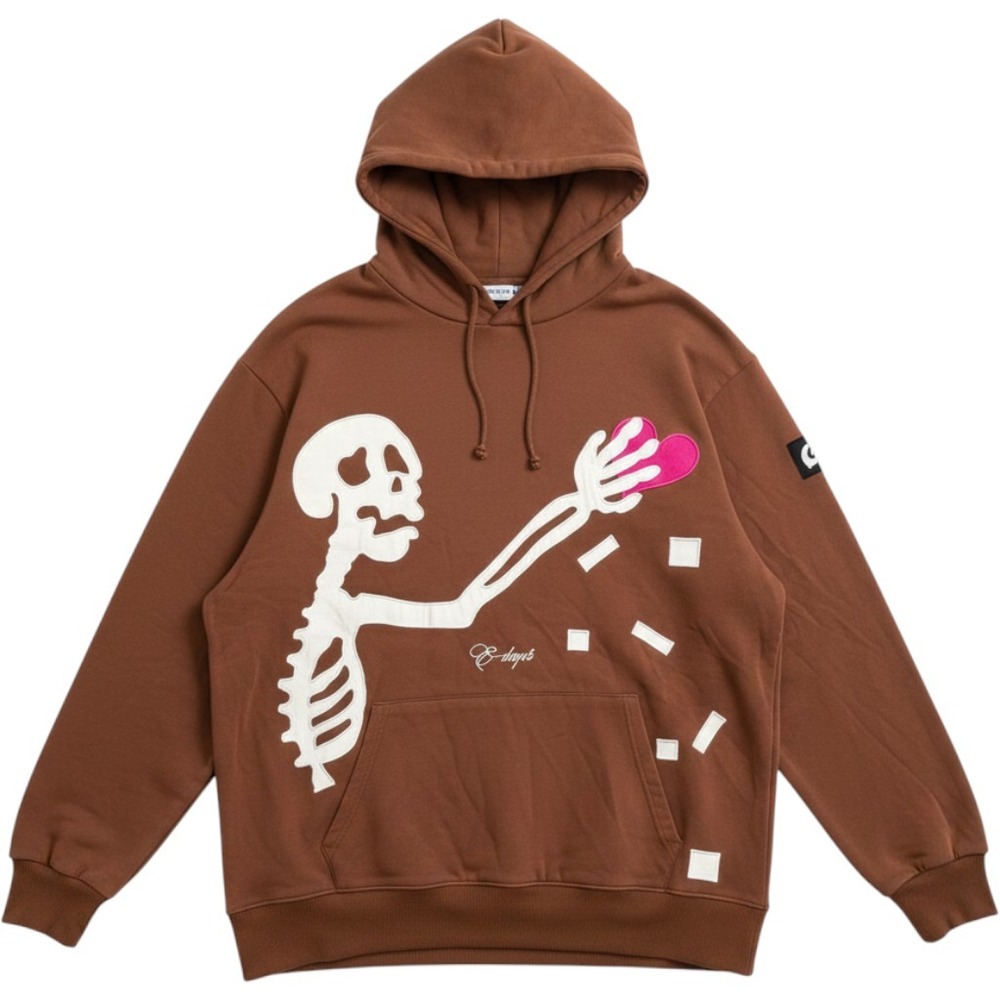 Aelfric Eden Brown Skeleton Pink Heart Graphic Hoodie Sweatshirt M Halloween